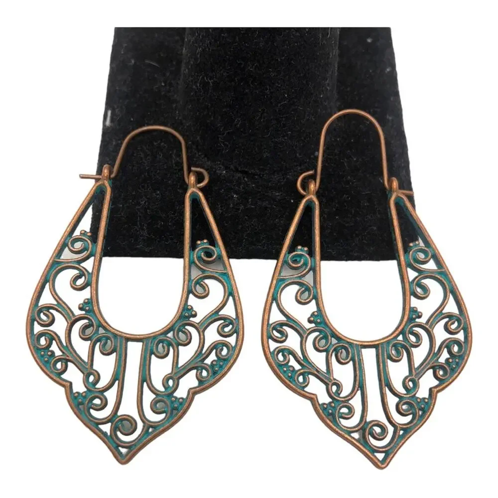 Boho Chic Turquoise Patina Copper Vintage-Chic Copper Unique Patina Earrings
